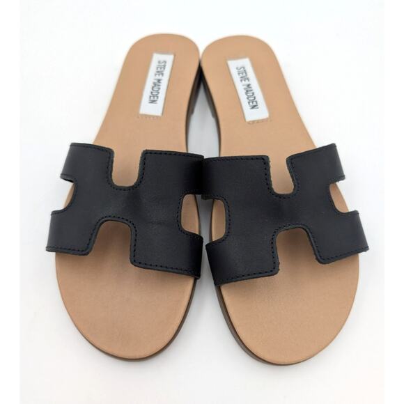 Steve Madden Hoku Slide Sandal Women's Open Toe Leather Black Brown Size US5.5 - Picture 3 of 9